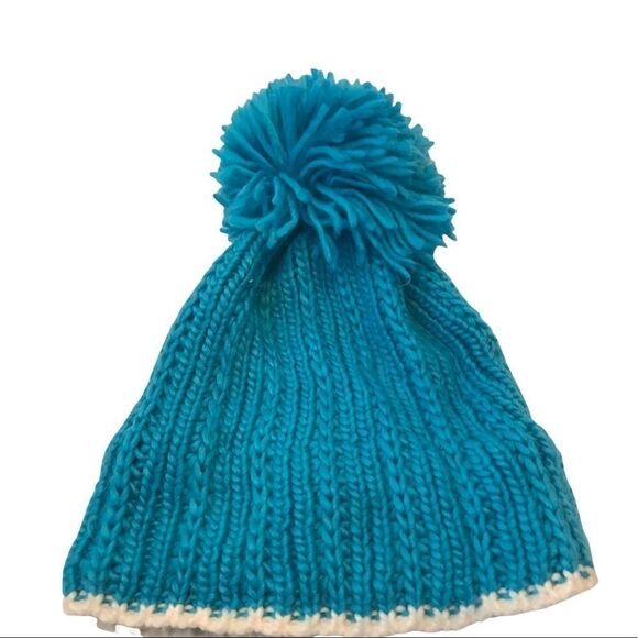 Moon Shadow Aqua Blue Knit Beanie Hat with Big Pom Pom - Picture 1 of 6